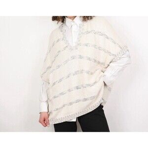Vince poncho Popover Cotton Chunky Knit V Neck Short Sleeve Pullover Sweater S